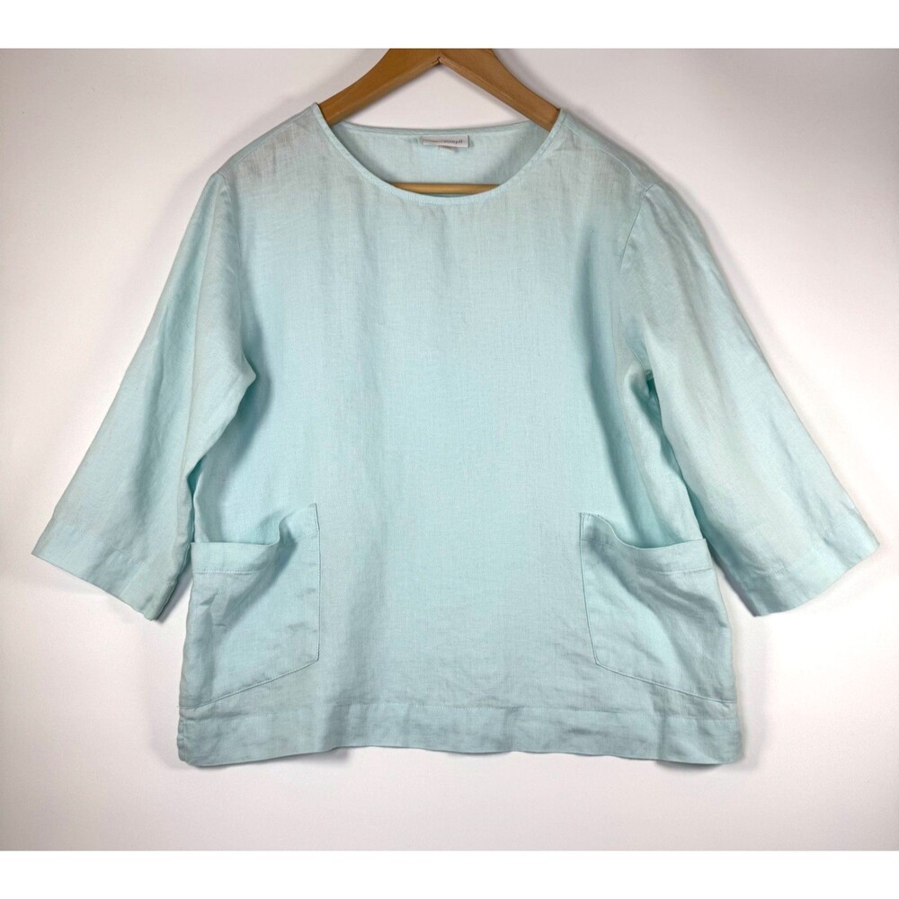 Pure Jill Linen Top XS Petite Blue Boxy Pockets Lightweight Relaxed Casual